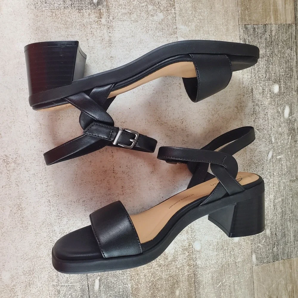Clarks Jaylan Ray Womens Sandals Sz 8.5 Black Leather Block Heel Slingback Strap